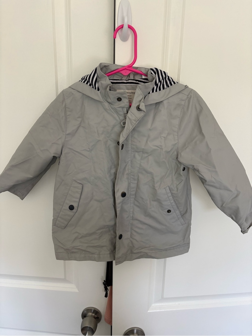 Zara Light Gray Hooded Kids Raincoat with Striped Hood Lining